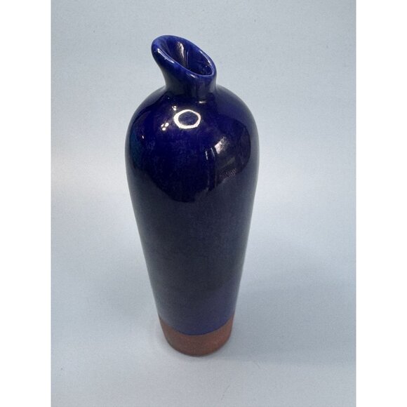 MCM Designer Vase By Sablo Machini 8.25" Tall Blue & Slag Clay Bottom - Picture 2 of 6